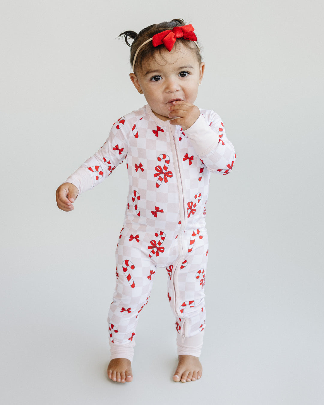 Bamboo Zip Romper | Bows & Candy Cane