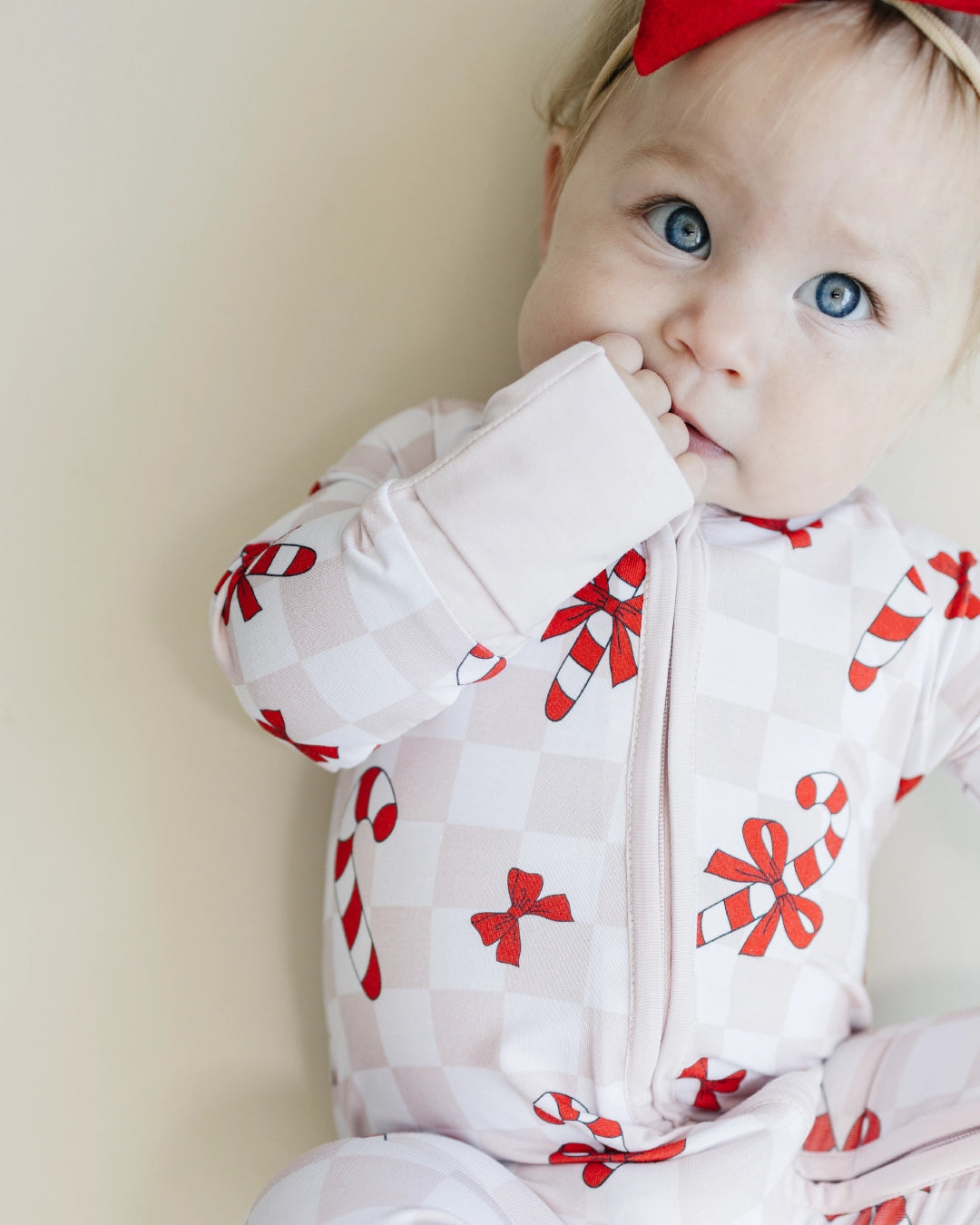 Bamboo Zip Romper | Bows & Candy Cane