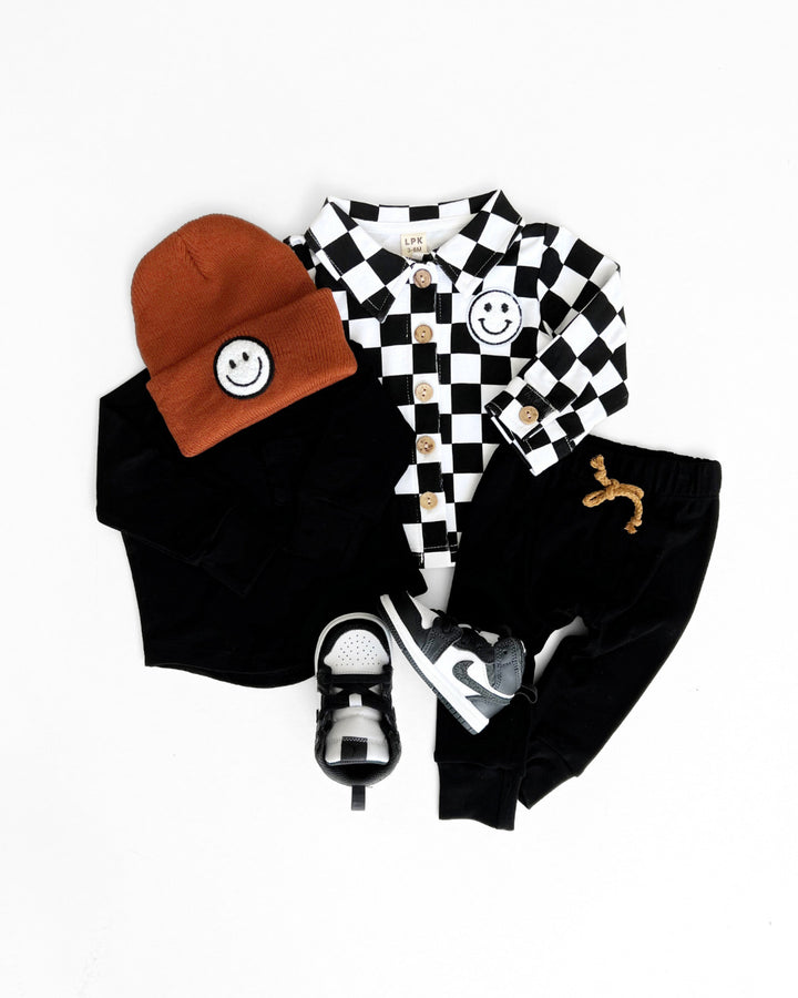 Cotton Shacket | Smiley Checkered Black