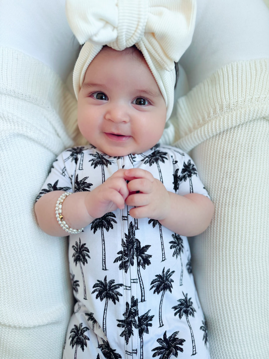 Bamboo Shorty Romper  | Palm Style White