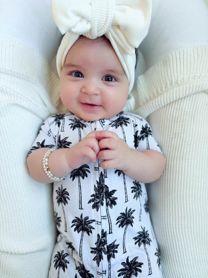 Bamboo Shorty Romper  | Palm Style White