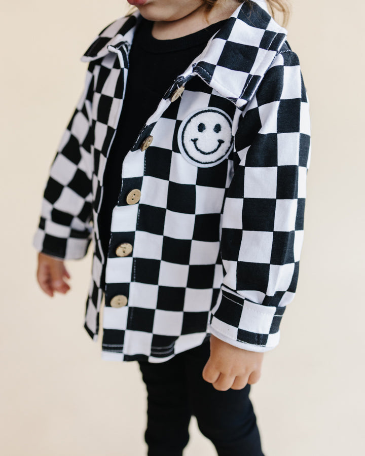 Cotton Shacket | Smiley Checkered Black