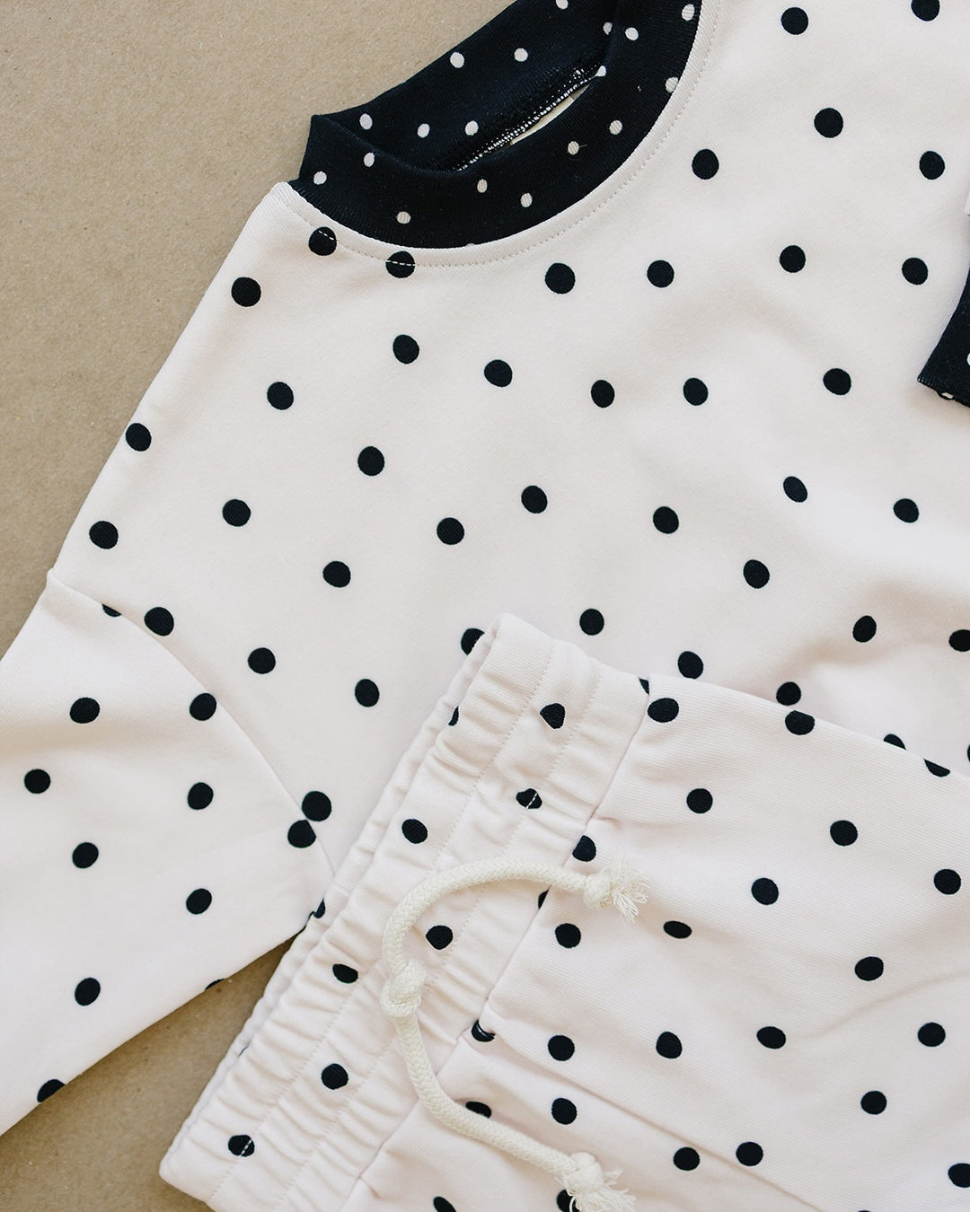 Close up of Classic Polka fabric and waistband details