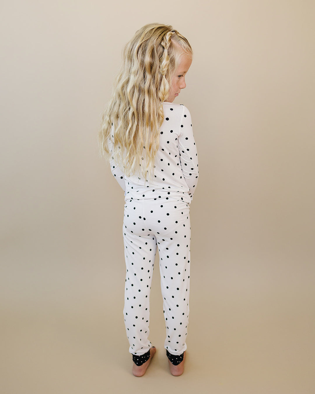 Side and back view of the Classic Polka Bamboo Two Piece Set
