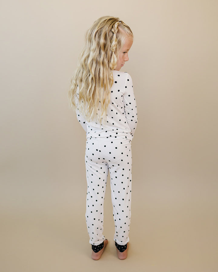 Side and back view of the Classic Polka Bamboo Two Piece Set
