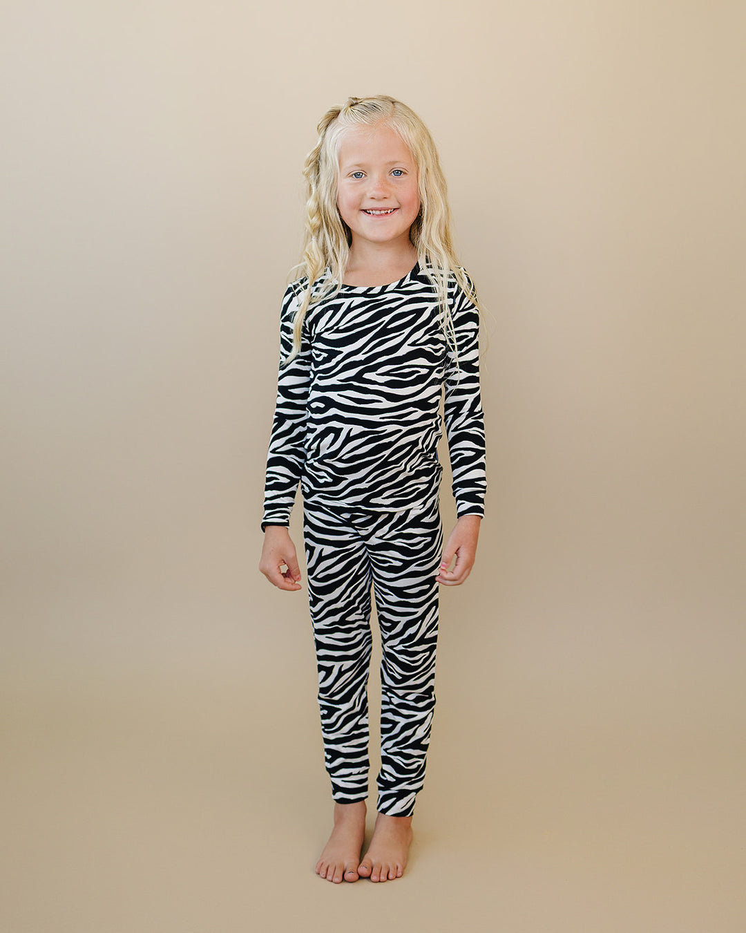 Full length front view of the Zebra Bamboo Two Piece Set