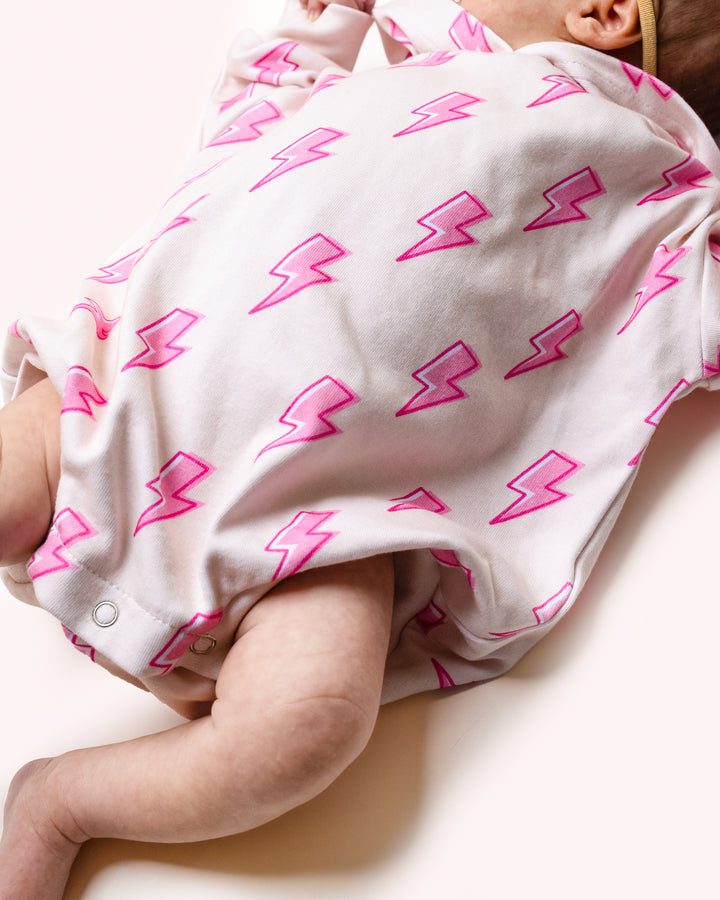 Hooded Bubble Romper | Pink Bolts