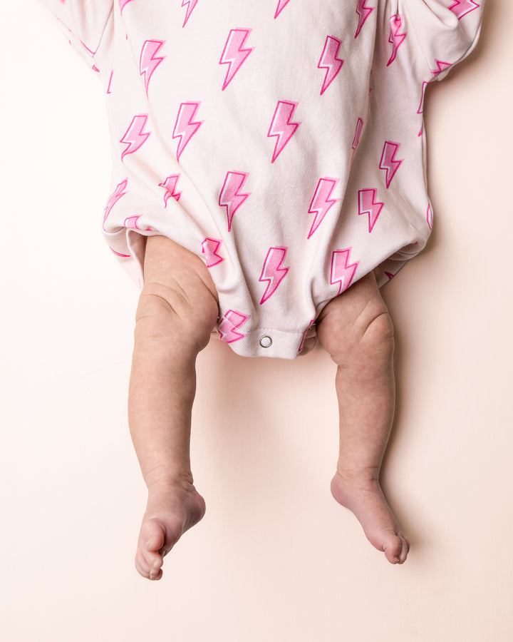 Hooded Bubble Romper | Pink Bolts