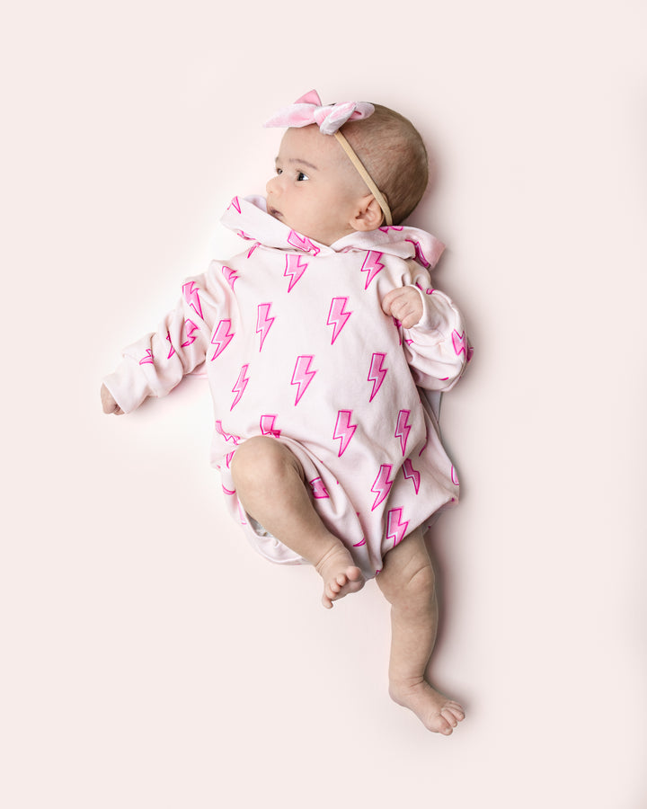 Hooded Bubble Romper | Pink Bolts