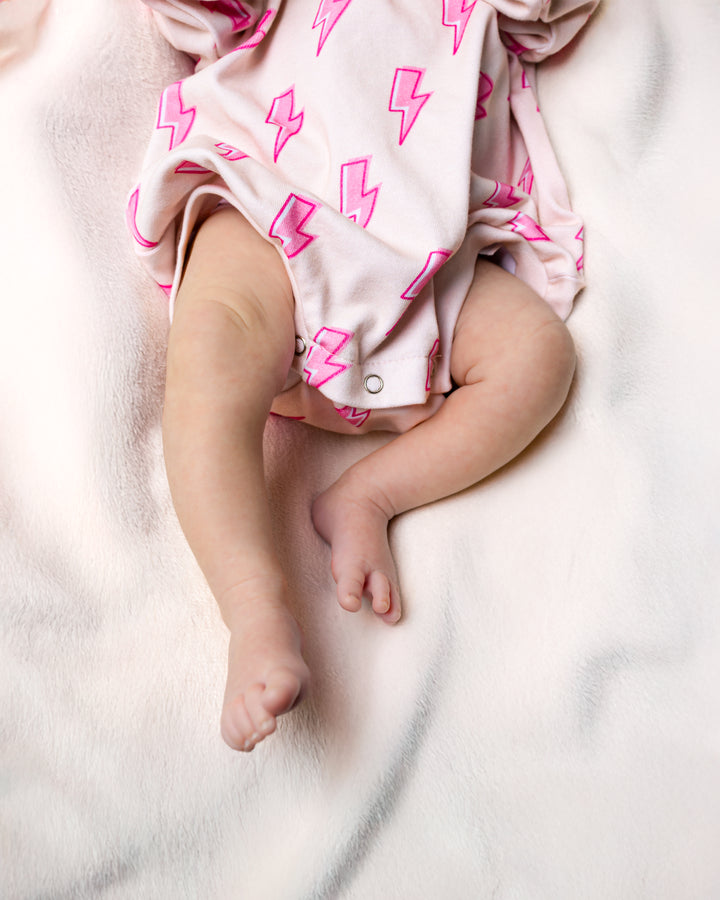 Hooded Bubble Romper | Pink Bolts