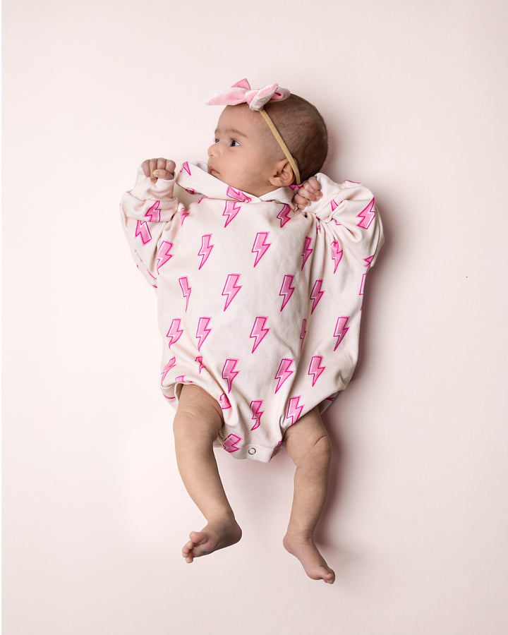 Hooded Bubble Romper | Pink Bolts