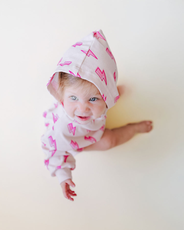Hooded Bubble Romper | Pink Bolts