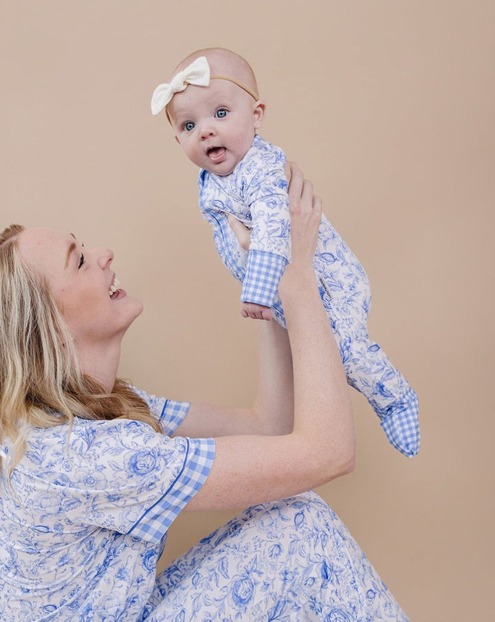 Bamboo Zip Romper | Blue Flowers