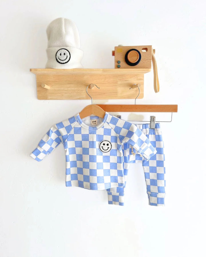 Checkered Smiley Lounge Set | Blue