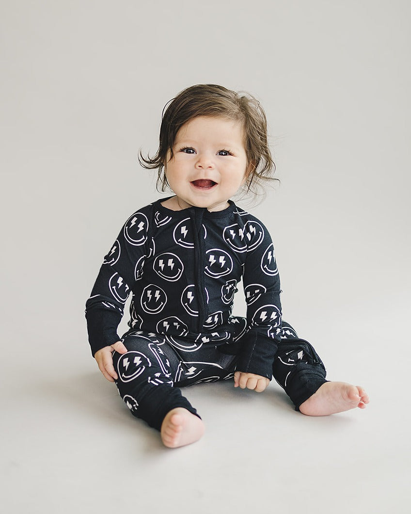 Bamboo Zip Romper | Electric Smiley