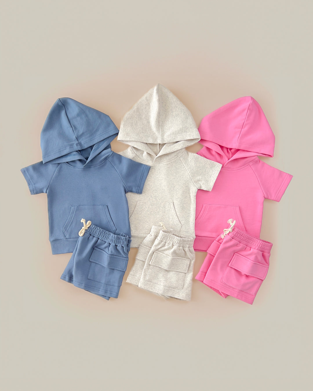 Terry Cargo Shorts Set | Pink