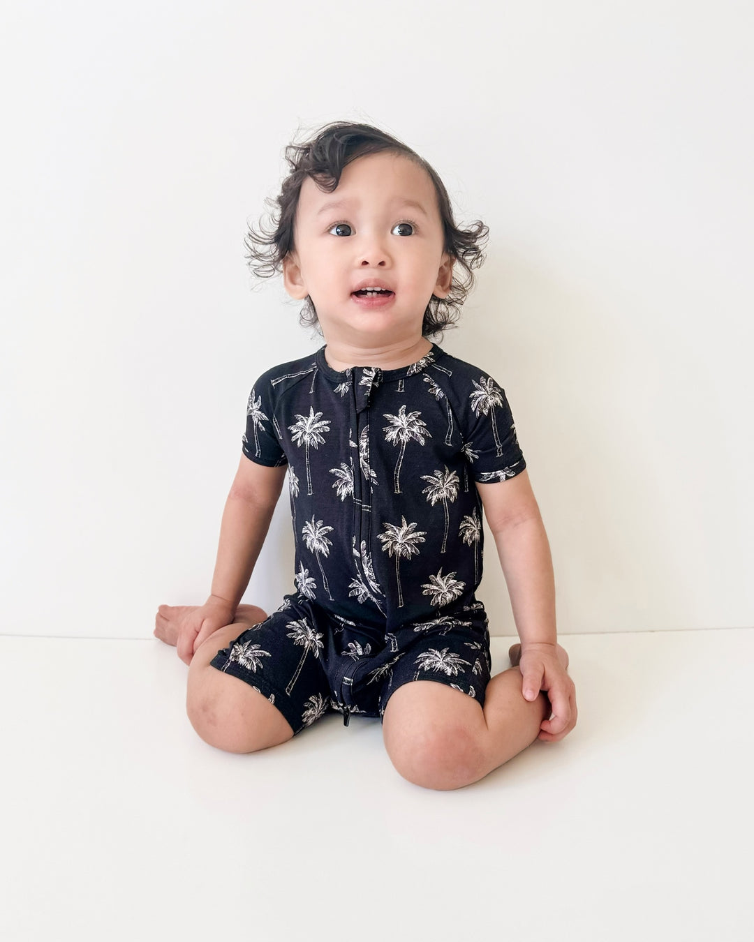 Bamboo Shorty Romper  | Palm Style Black