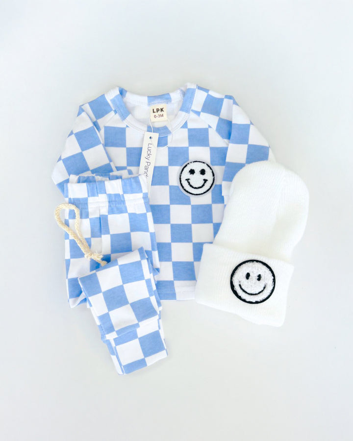 Checkered Smiley Lounge Set | Blue