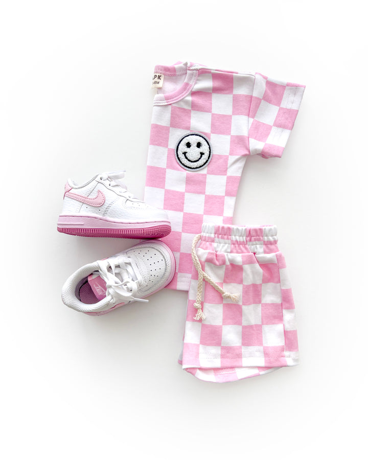 Checkered Shorts Set | Pink