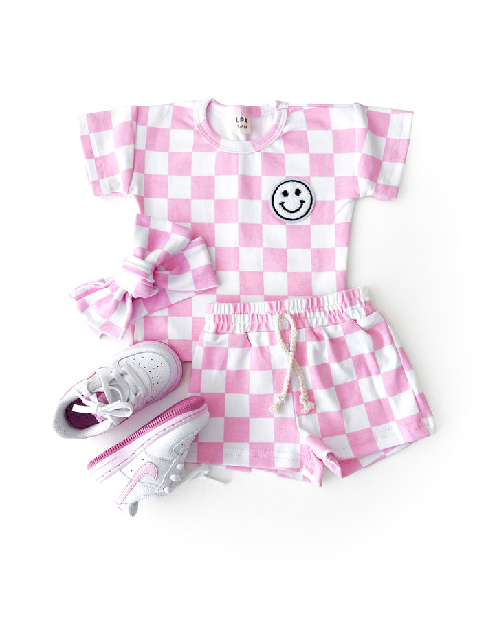 Checkered Shorts Set | Pink