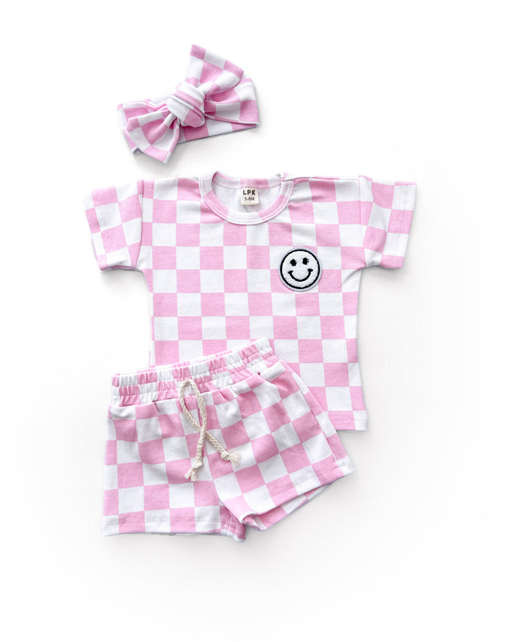 Checkered Shorts Set | Pink