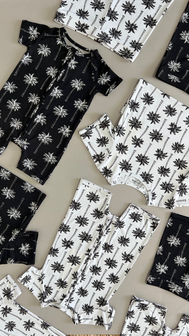 Bamboo Shorty Romper  | Palm Style White