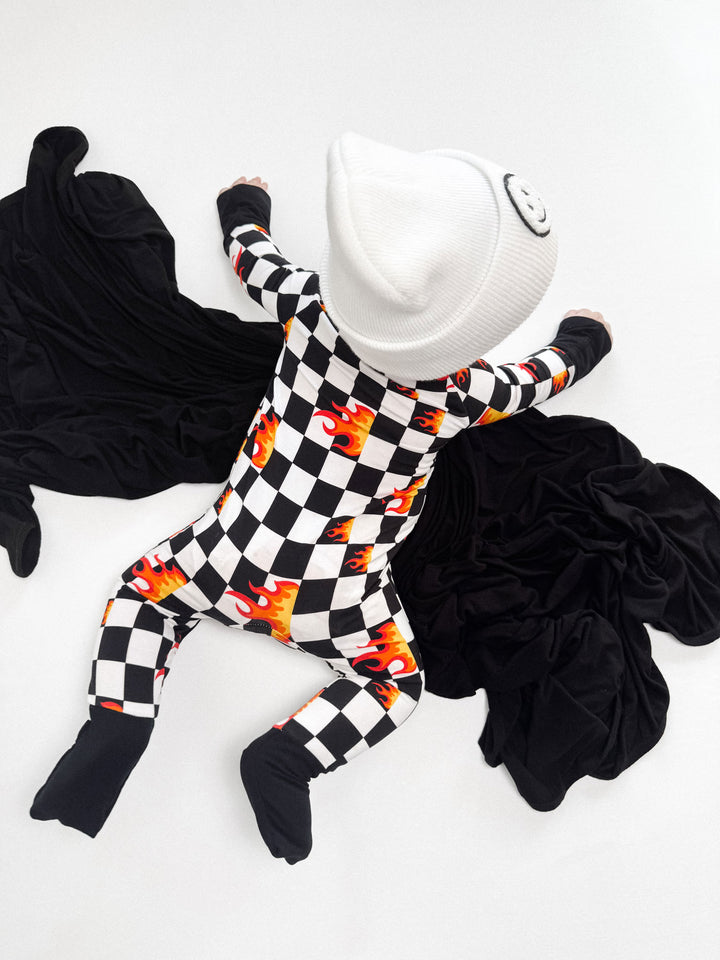 Bamboo Zip Romper | Checker Blaze