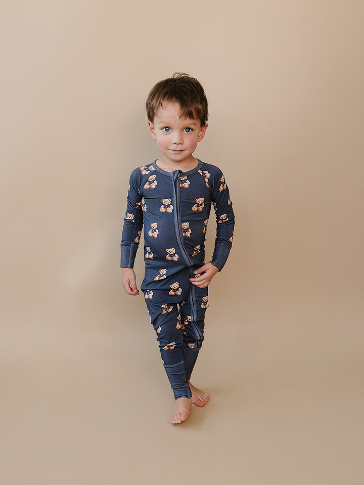 Child modeling the coordinating dark charcoal Bear Vibes jogger set.
