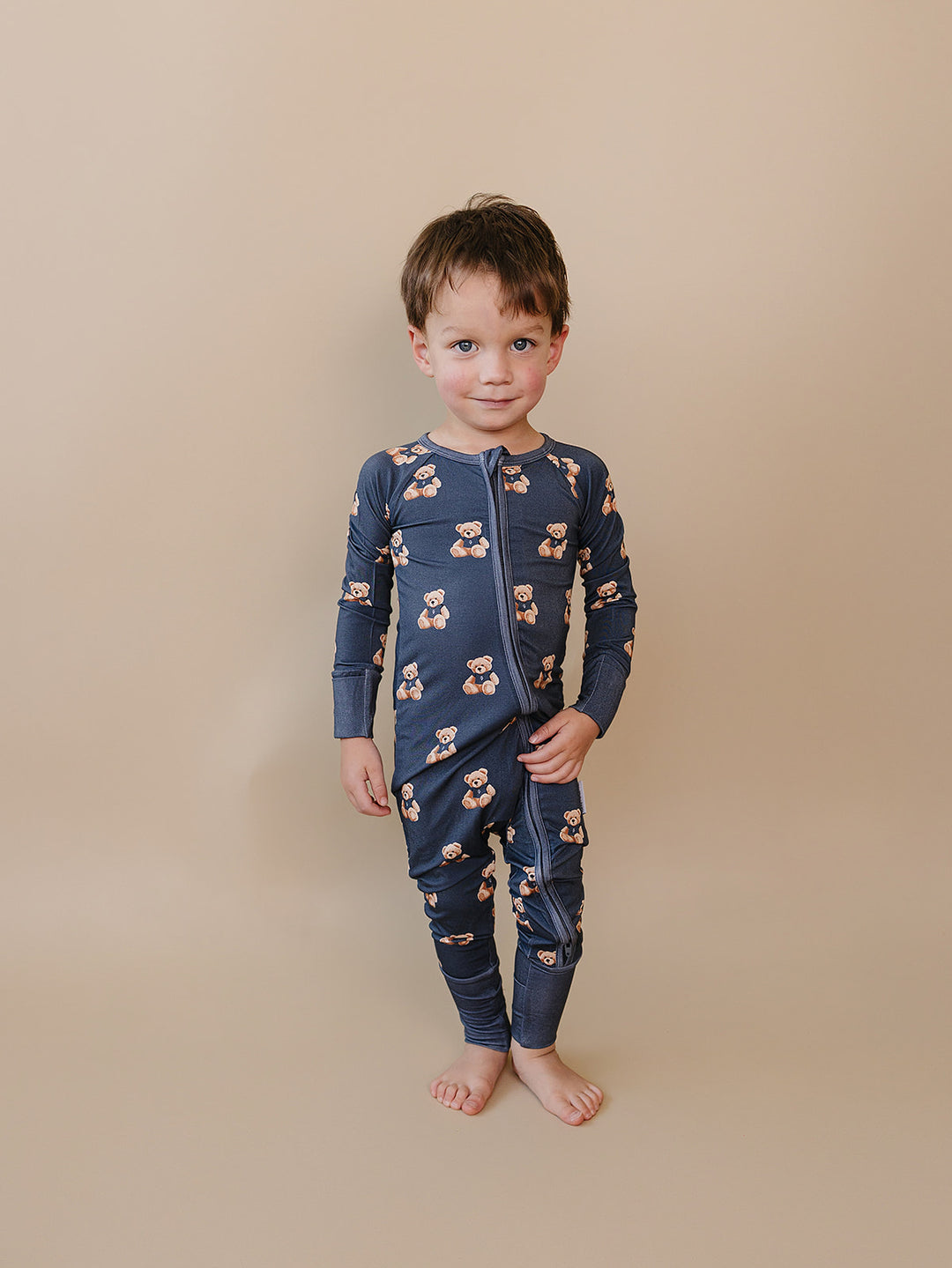 Full-length view of a child wearing the coordinating Bear Vibes jogger set.