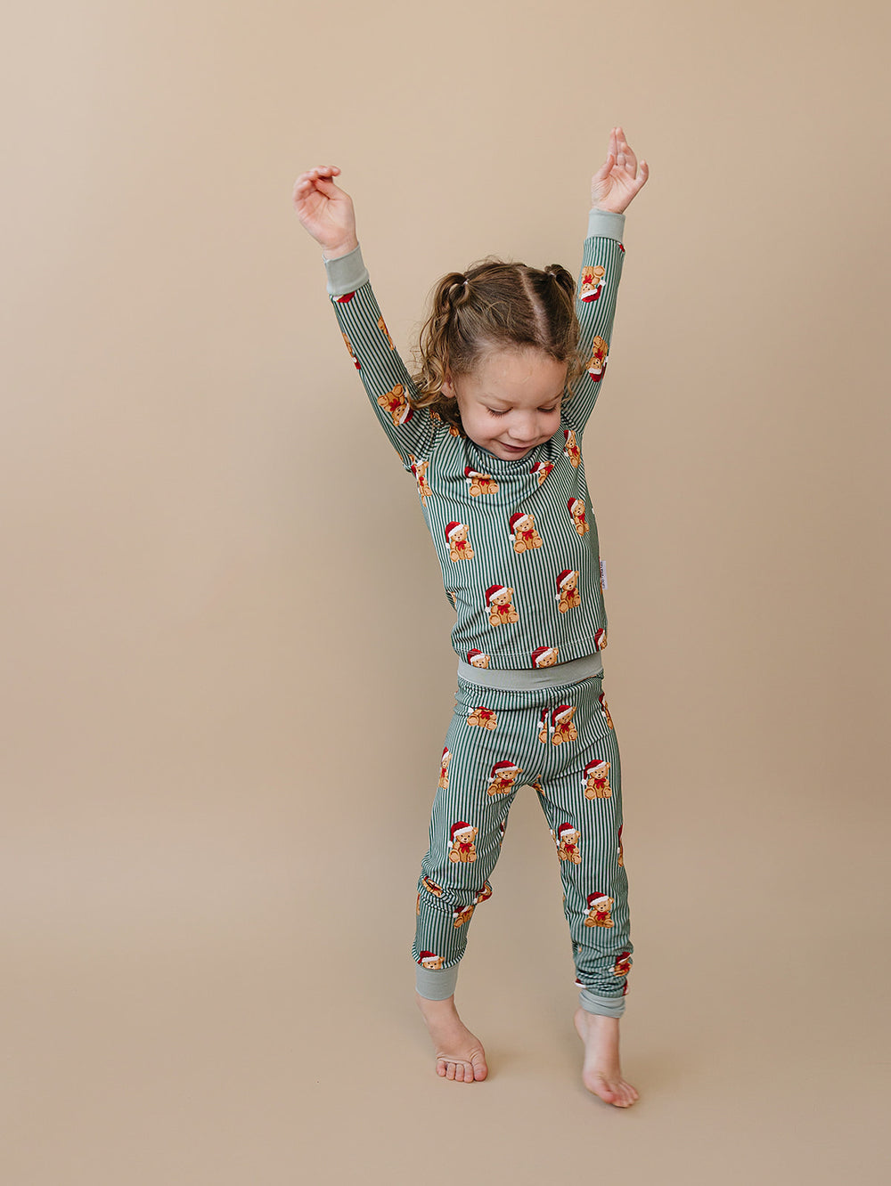 Merry Bear Bamboo Two Piece — toddler in Santa hat bear print Christmas pajama set, Lucky Panda Kids