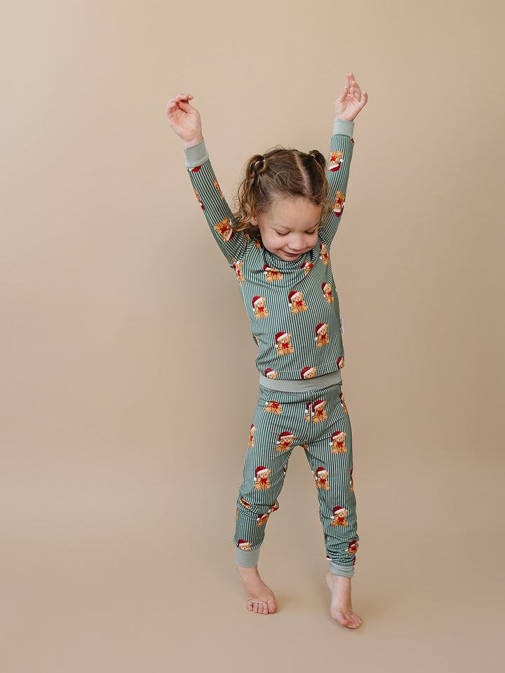 Merry Bear Bamboo Two Piece — toddler in Santa hat bear print Christmas pajama set, Lucky Panda Kids