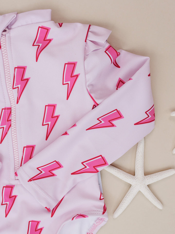 Long Sleeve Rash Guard Swimsuit | Pink Bolts