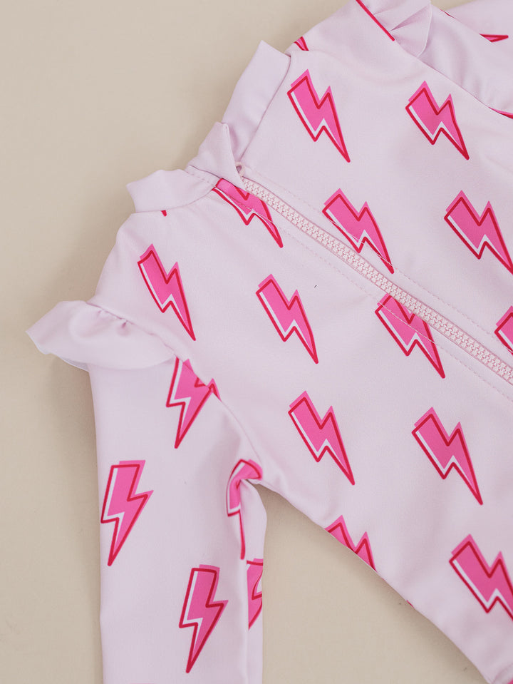 Long Sleeve Rash Guard Swimsuit | Pink Bolts