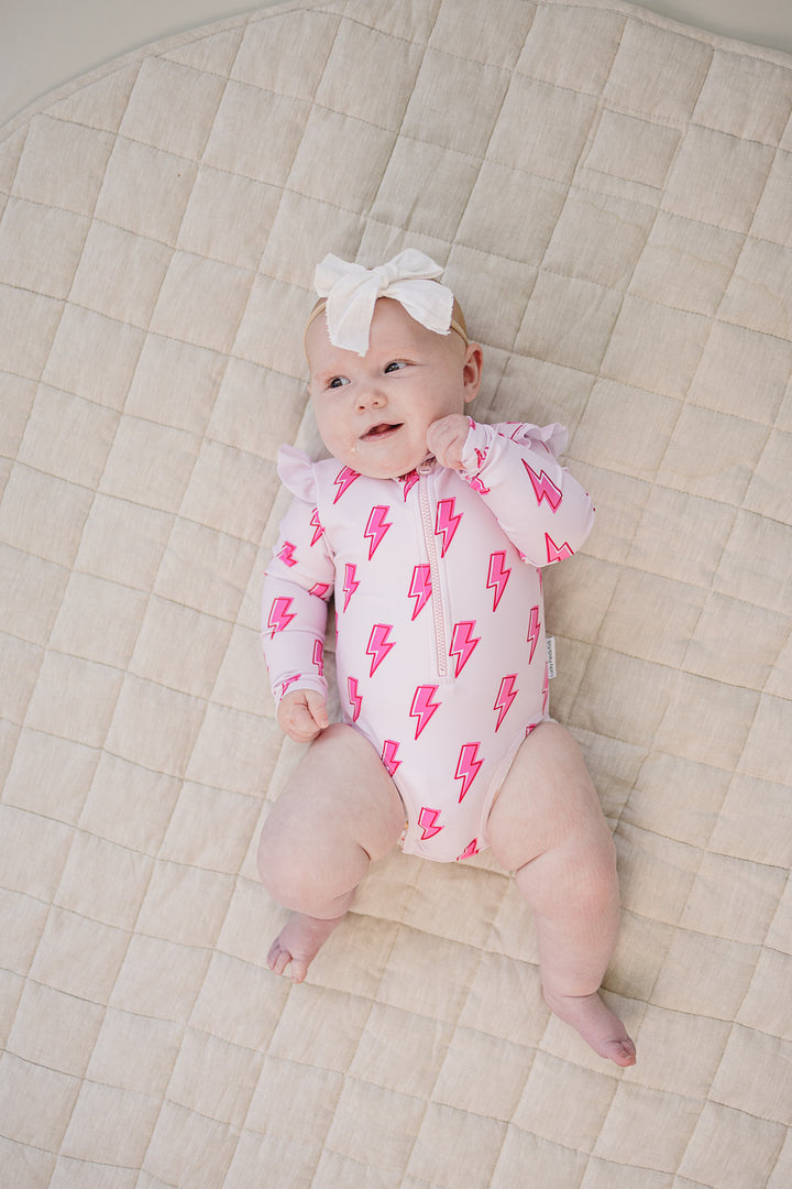 Long Sleeve Rash Guard Swimsuit | Pink Bolts