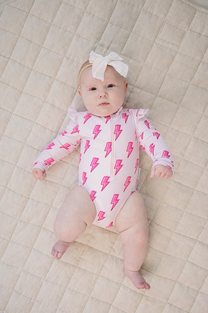 Long Sleeve Rash Guard Swimsuit | Pink Bolts