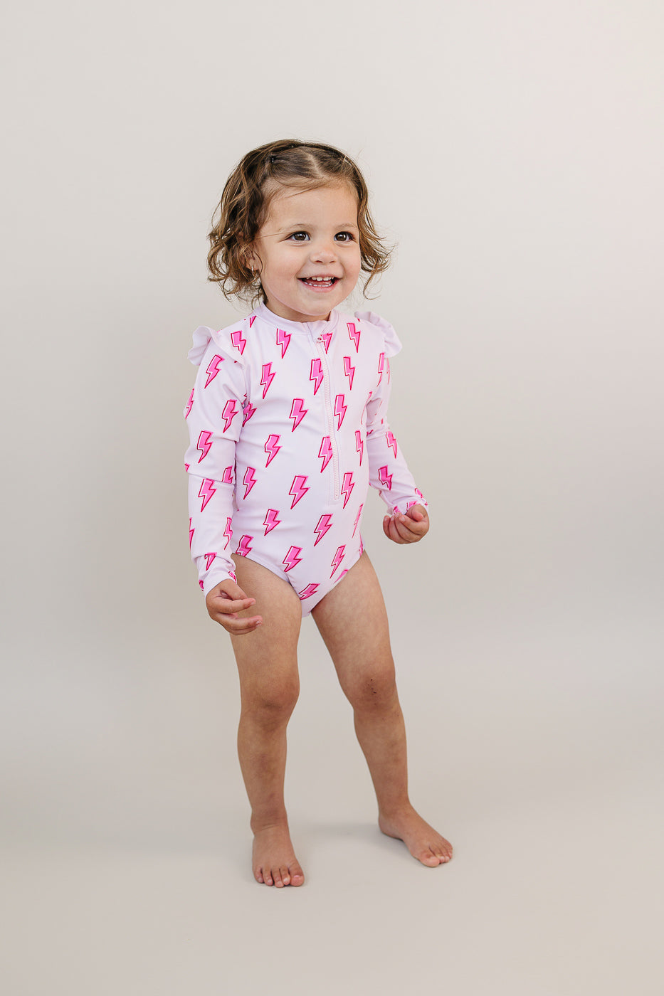 Long Sleeve Rash Guard Swimsuit | Pink Bolts