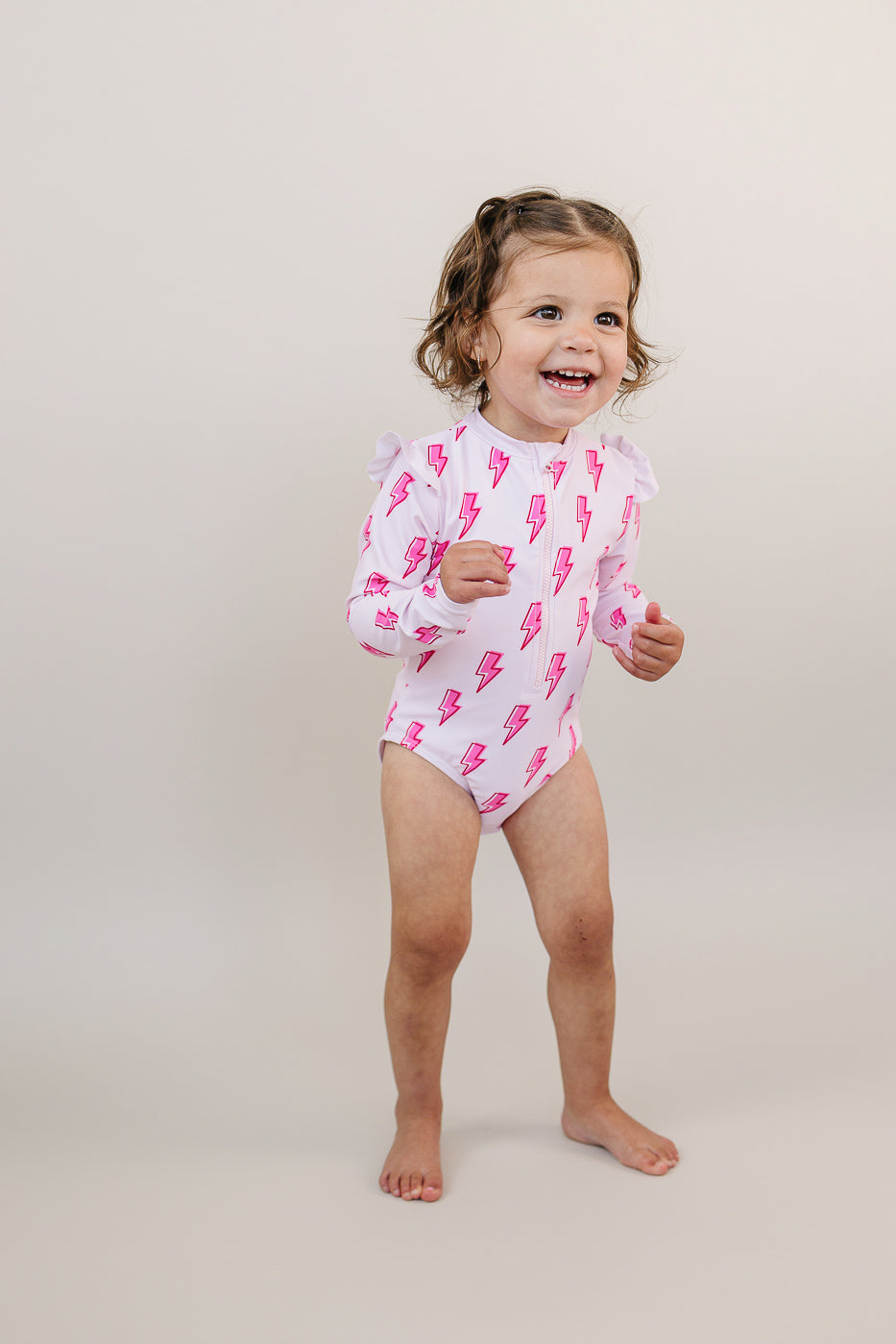 Long Sleeve Rash Guard Swimsuit | Pink Bolts
