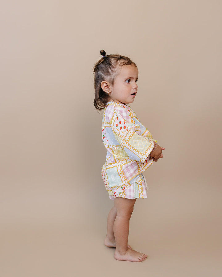 Sweet Patchwork Cotton Shorts Set — baby in patchwork-print summer two-piece, Lucky Panda Kids
