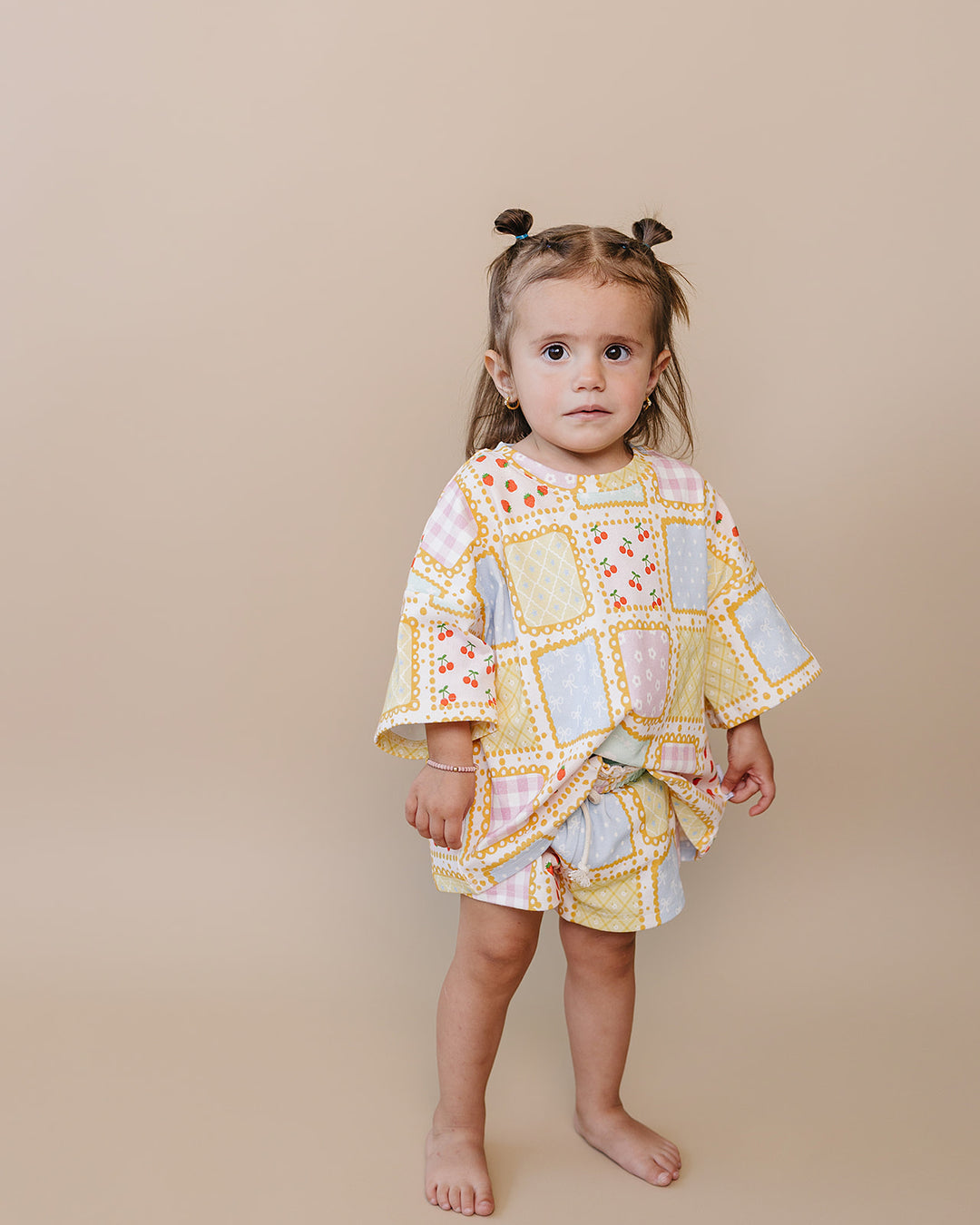 Sweet Patchwork Cotton Shorts Set — baby in patchwork-print summer two-piece, Lucky Panda Kids

