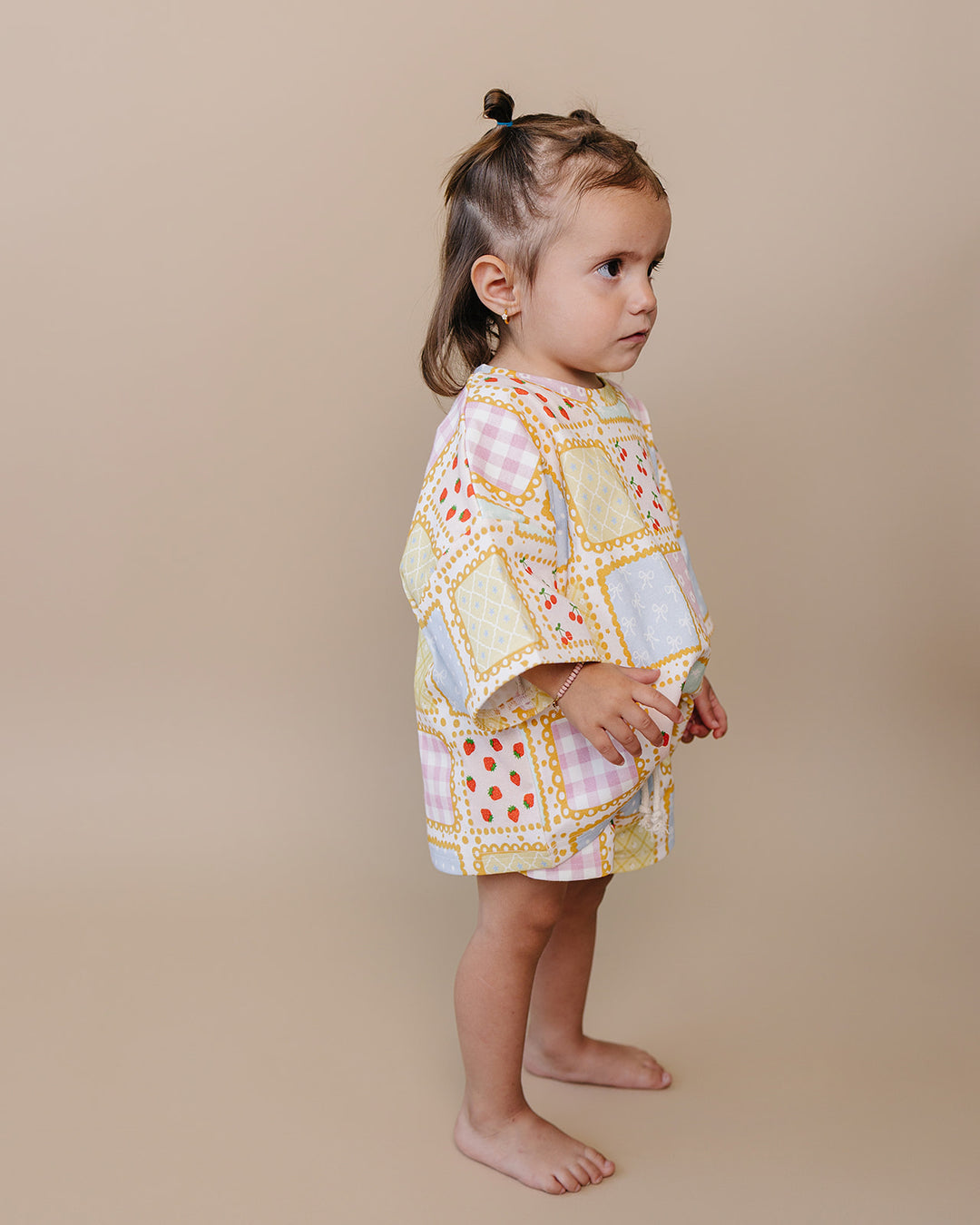 Sweet Patchwork Cotton Shorts Set — baby in patchwork-print summer two-piece, Lucky Panda Kids
