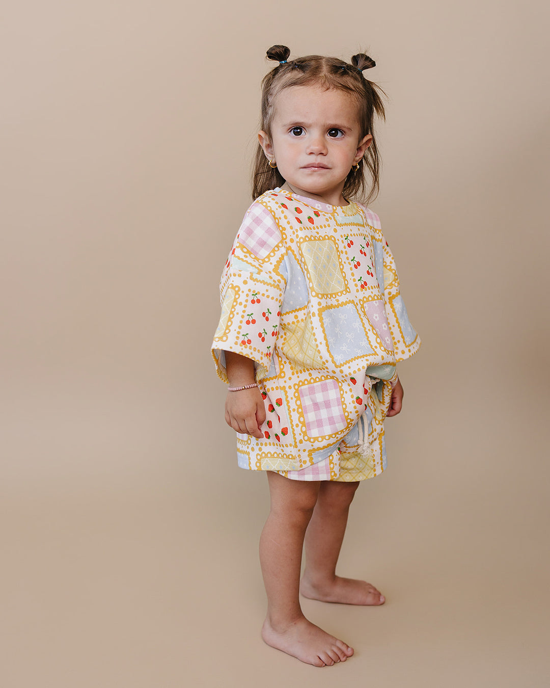 Sweet Patchwork Cotton Shorts Set — baby in patchwork-print summer two-piece, Lucky Panda Kids
