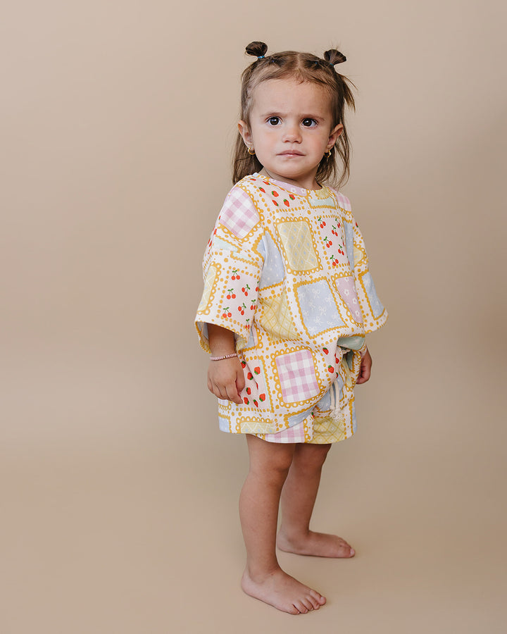 Sweet Patchwork Cotton Shorts Set — baby in patchwork-print summer two-piece, Lucky Panda Kids

