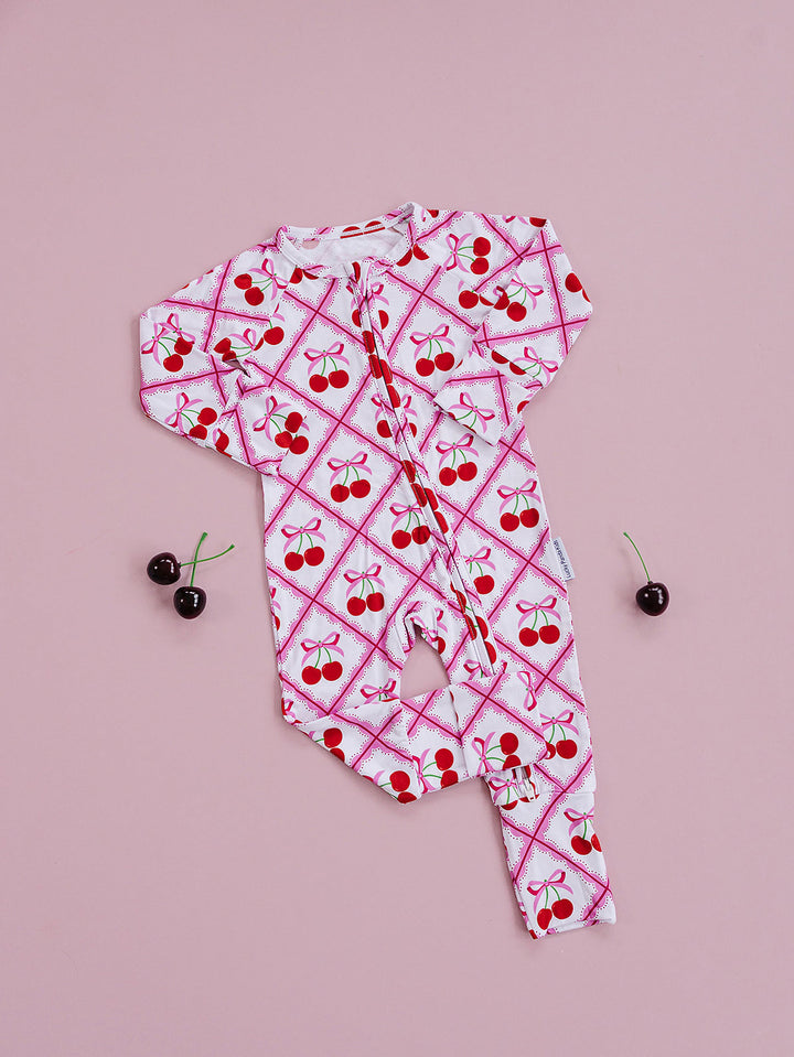 Bamboo Zip Romper | Cherry Bow