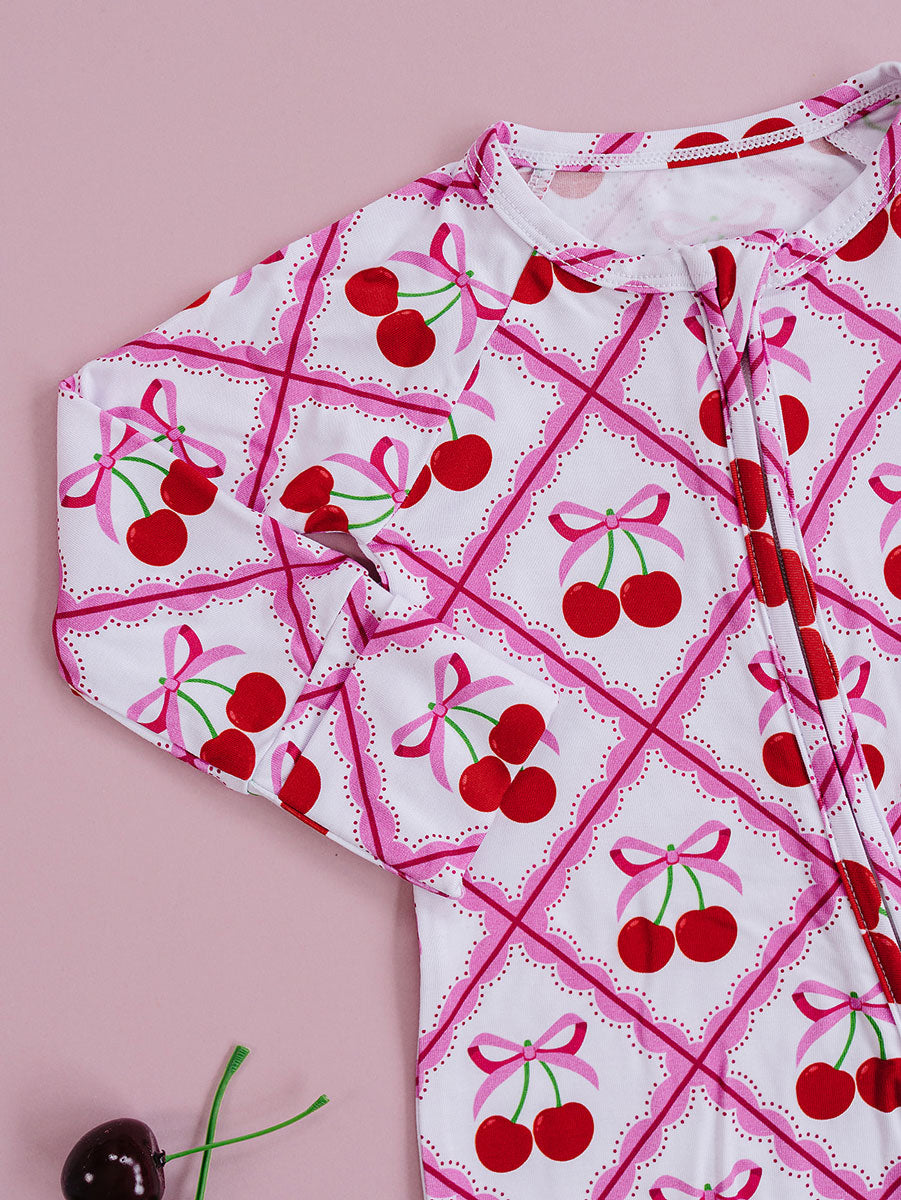Bamboo Zip Romper | Cherry Bow
