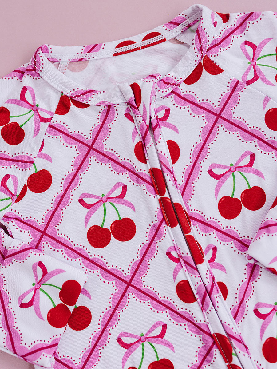 Bamboo Zip Romper | Cherry Bow