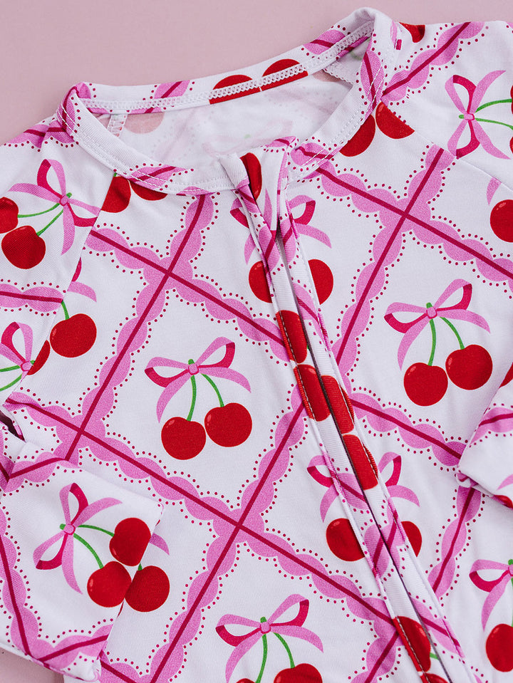 Bamboo Zip Romper | Cherry Bow