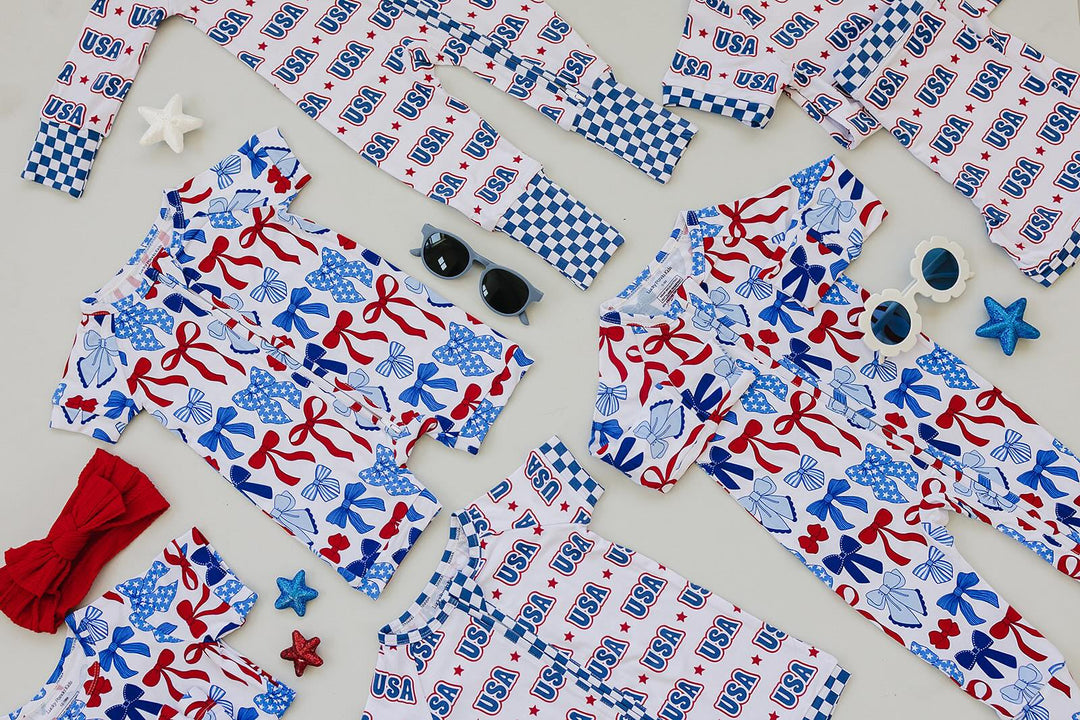 Bamboo Zip Romper  | Red-White & Bows