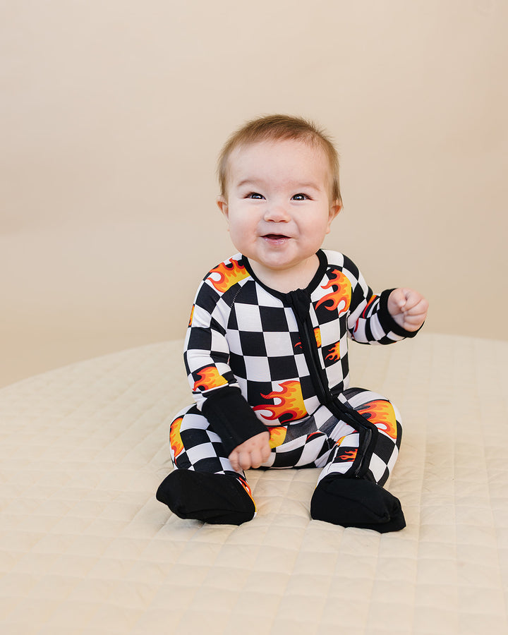 Bamboo Zip Romper | Checker Blaze