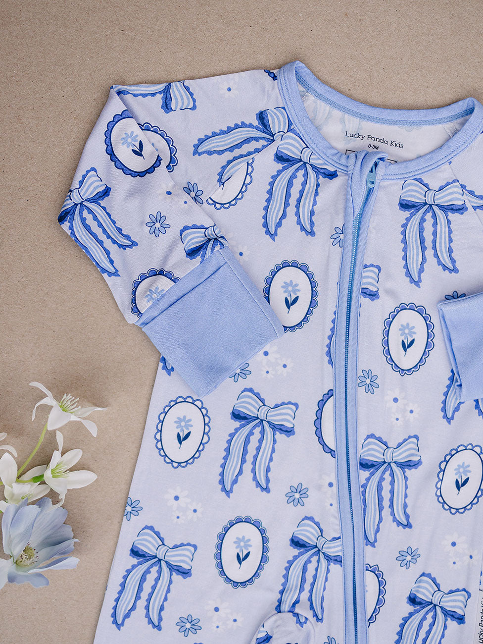 Bamboo Zip Romper | Blue Bow