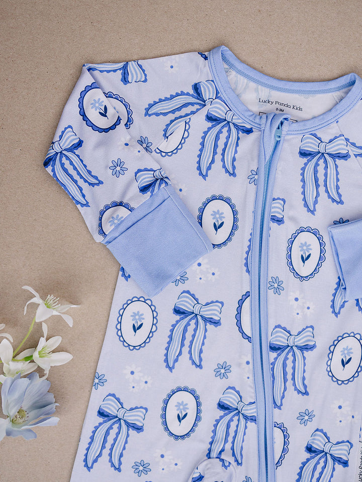 Bamboo Zip Romper | Blue Bow